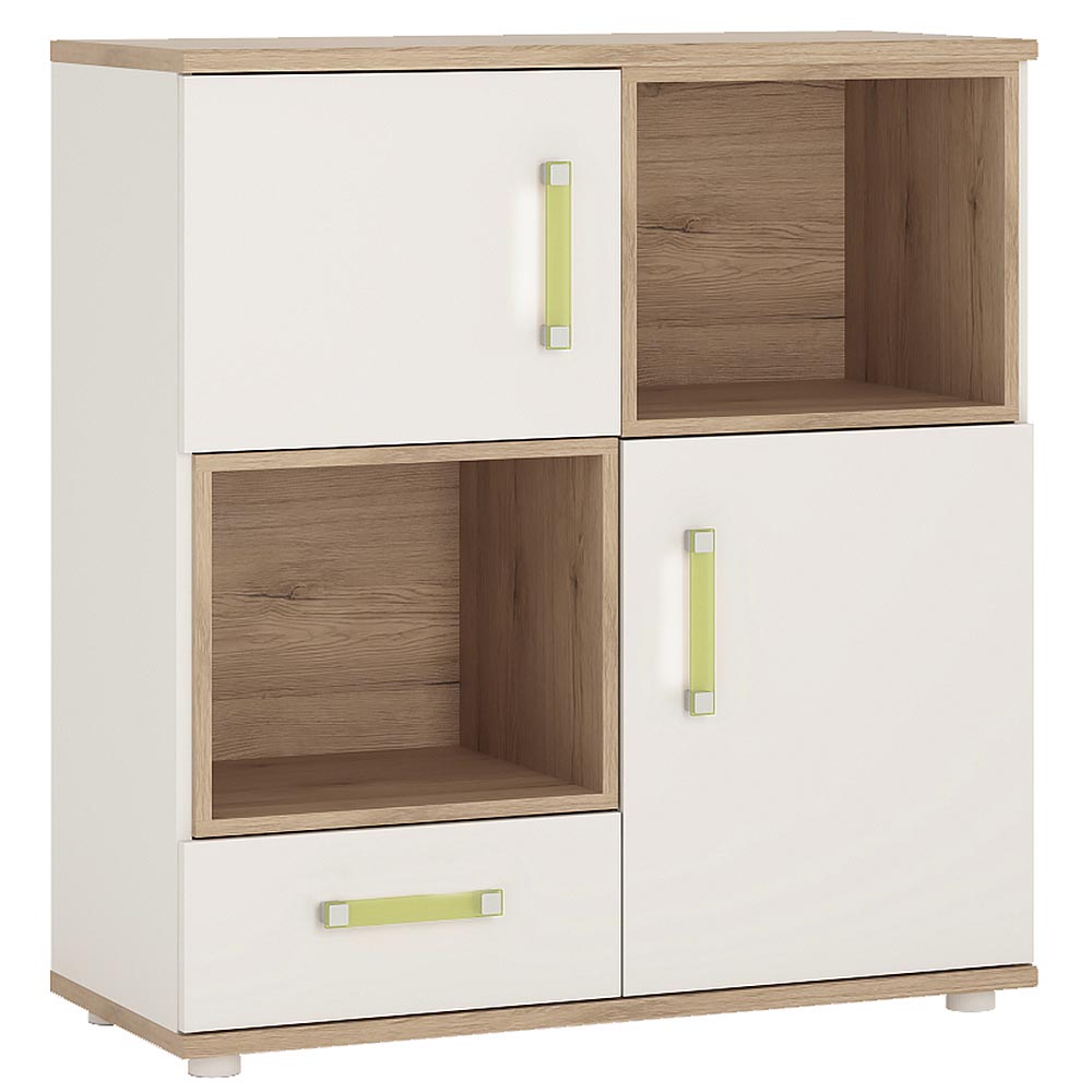 4KIDS 2 door 1 drawer cupboard with 2 open shelves lemon handles